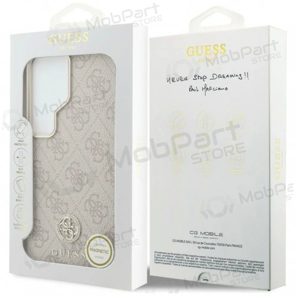 Samsung Galaxy S26 Ultra ümbris - Guess PU Leather 4G Strass Logo Gold Frame Magnetic (roosa)