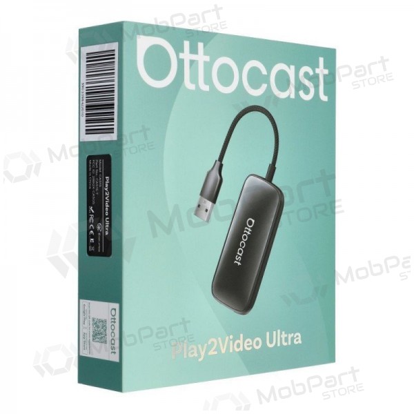 Juodas juhtmevaba CarPlay/Android Auto adapter Ottocast Play2Video Ultra