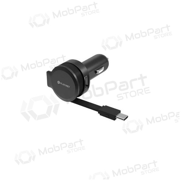 Autolaadija Platinet su Type-C laidu (1xUSB 2.4A) (mustad)