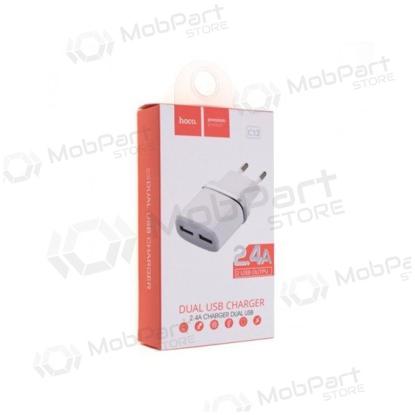Laadija HOCO C12 Smart Dual USB (5V 2.4A) (valged)