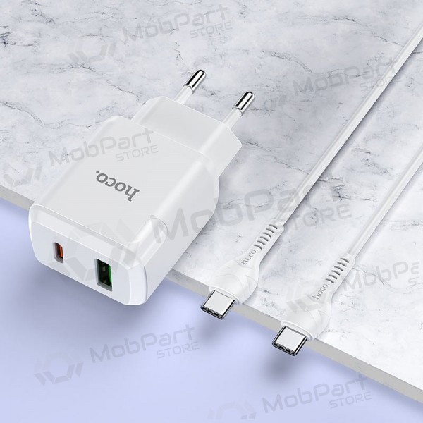 Laadija Hoco N5 USB Quick Charge 3.0 + PD 20W (3.1A) + Type-C-Type-C (valged)