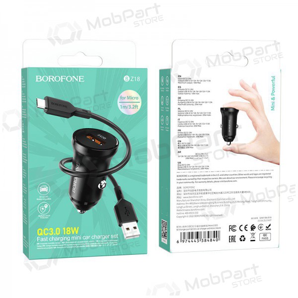 Laadija automobilinis Borofone BZ18 Quick Charge 3.0 18W + MicroUSB (mustad)