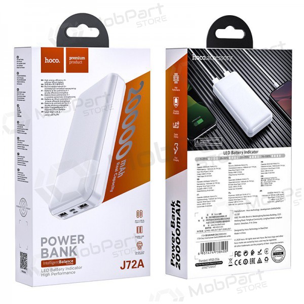 Väline patarei / aku Power Bank Hoco J72A 20000mAh valge Väline patarei / aku Power Bank Hoco J72A 20000mAh valge