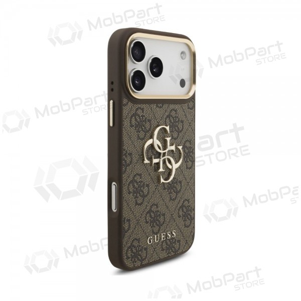 Apple iPhone 18 Pro Max ümbris - Guess PU Leather 4G Metal Logo Gold Frame (pruun)