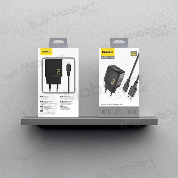 Telefoni laadija Dudao A23L 12 W USB-A koos USB-A to Lightning kaabliga 1 m must