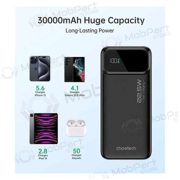 Väline patarei / aku Power Bank Choetech B730 22.5W 30000mAh must Väline patarei / aku Power Bank Choetech B730 22.5W 30000mAh must