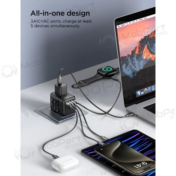 Universaalne kelioninis laadija Joyroom JR-TCW01 3xUSB-A/USB-C mustad
