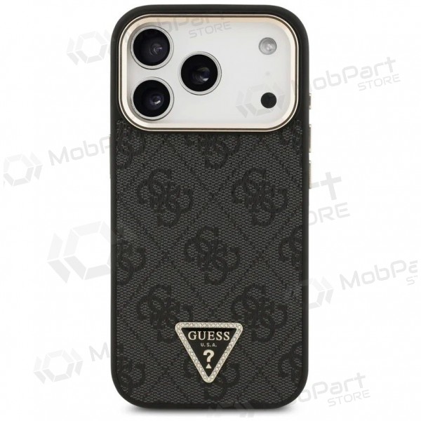 Apple iPhone 17 Pro Max ümbris - Guess PU Leather 4G Strass Triangle Logo Gold Frame MagSafe (must)
