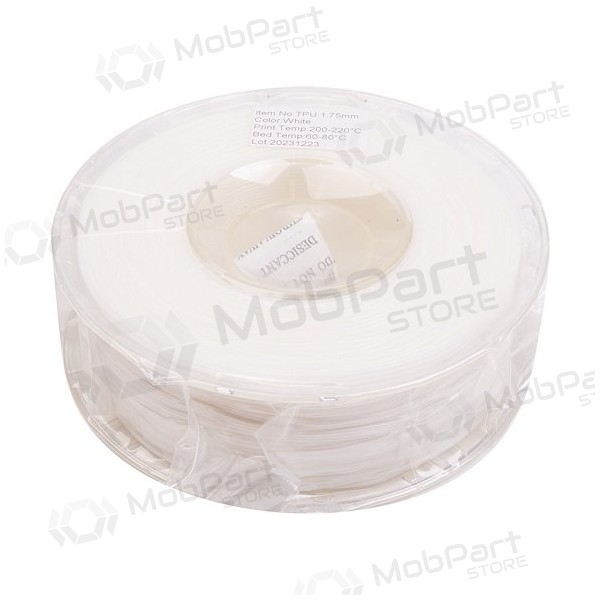 3D spausdinimo plastikas TPU, 1.75mm, 1kg, valged 3D spausdinimo plastikas TPU, 1.75mm, 1kg, valged