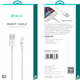 USB kaabel Devia Smart Lightning 2.0m (valged)