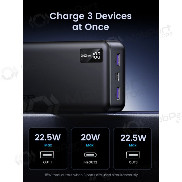 Väline patarei / aku Power Bank Ugreen PB313 20W 20000mAh (25683) must Väline patarei / aku Power Bank Ugreen PB313 20W 20000mAh (25683) must