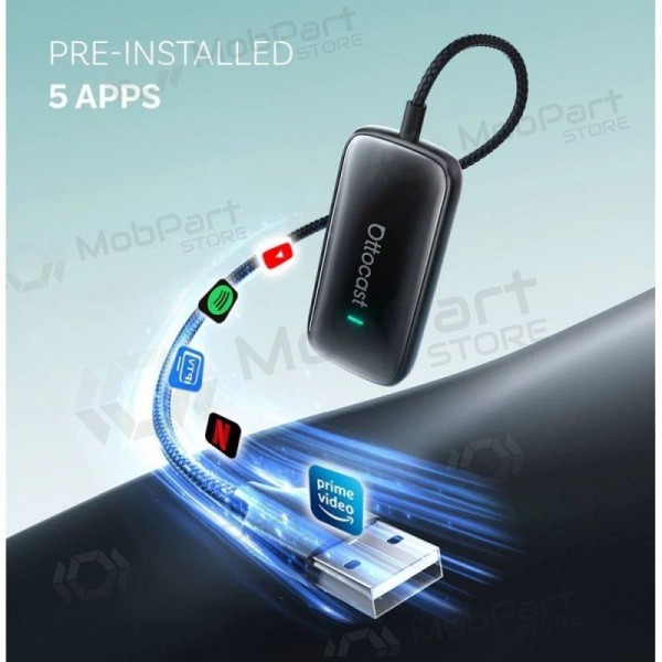 Juodas juhtmevaba CarPlay/Android Auto adapter Ottocast Play2Video Ultra