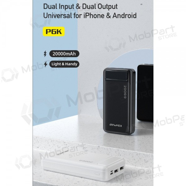 Väline patarei / aku Power Bank Awei P6K 5V/2.1A 20000mAh must