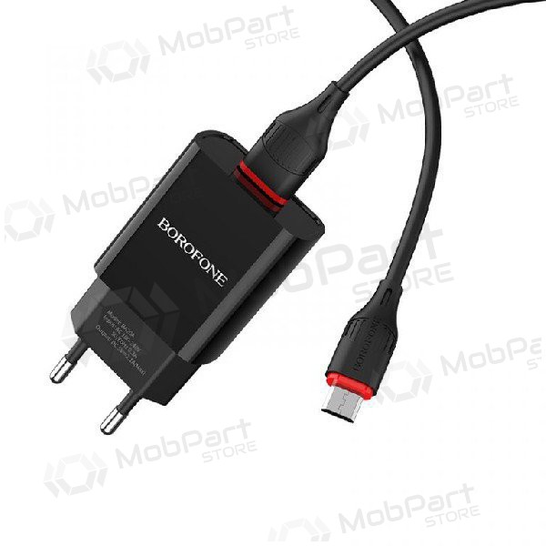 Laadija BOROFONE BA20A Sharp USB + microUSB kaabel (5V 2.1A) (mustad)