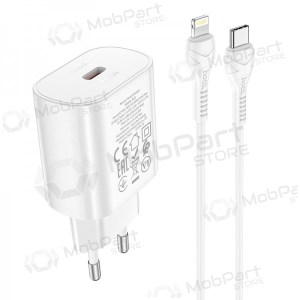 Hoco N22 25 W USB-C telefonilaadija koos Lightning kaabliga 1 m valge