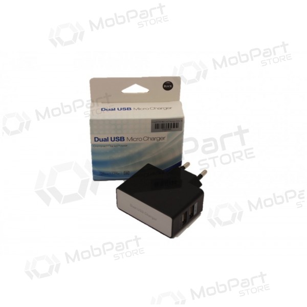 Laadija (USB) (dual) (1A+2A) (mustad)