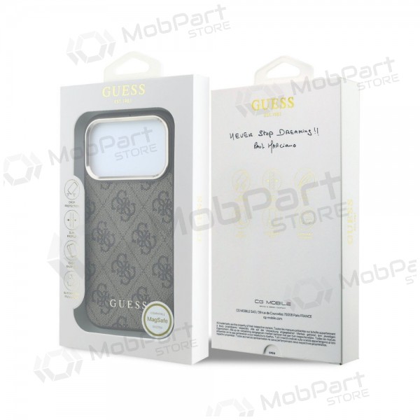 Apple iPhone 18 Pro Max ümbris - Guess PU Leather 4G Gold Frame MagSafe (pruun)