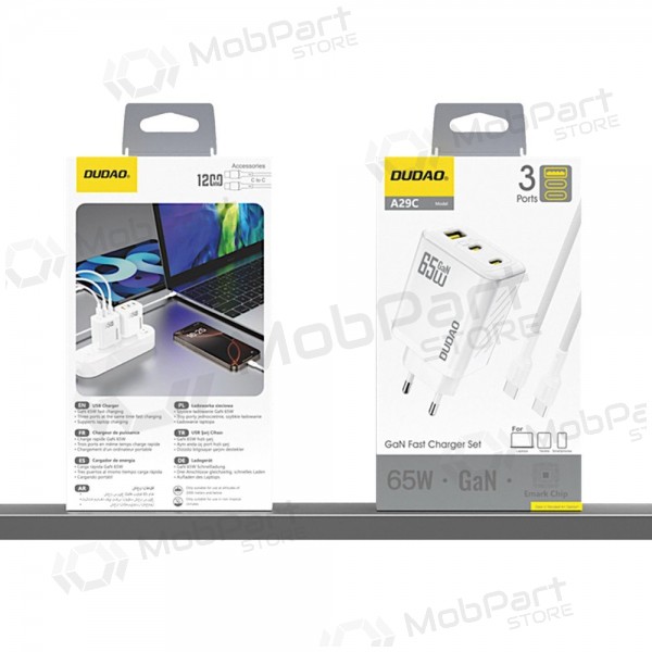 Telefoni laadija Dudao A28PC 45 W GaN 2x USB-C koos USB-C kaabliga 1 m must