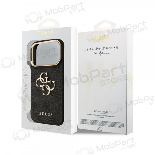 Apple iPhone 18 Pro Max ümbris - Guess PU Leather 4G Metal Logo Gold Frame (must)