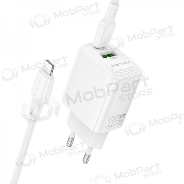 Telefoni laadija Borofone BN27 20 W USB-C + USB-A koos Lightning kaabliga 1 m valge