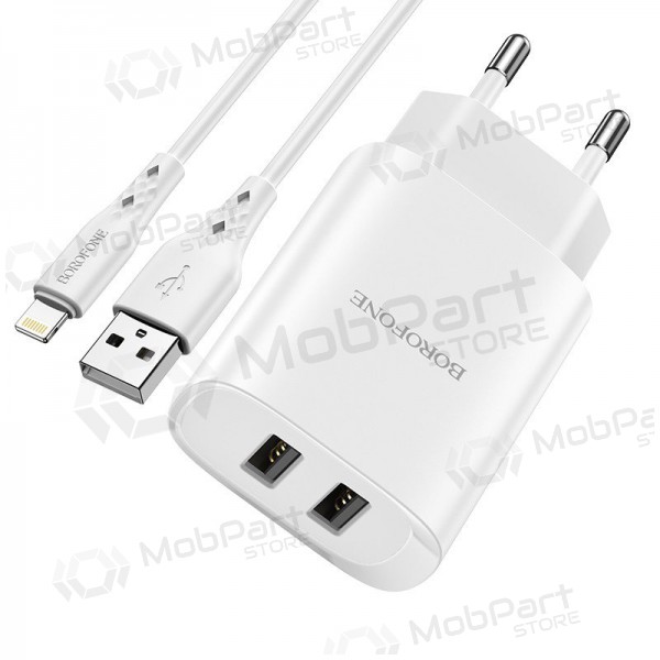 Laadija Borofone BN2 2xUSB 2.1A + Lightning (valged)