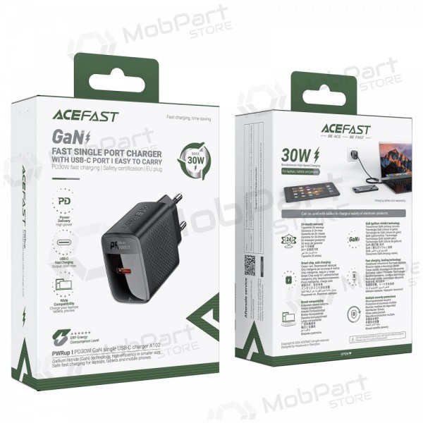 Laadija Acefast A98 30W GaN USB-C/USB-A mustad