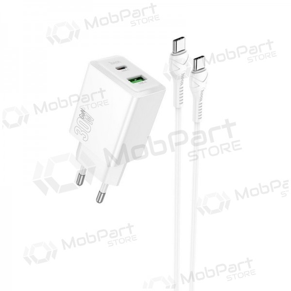 Telefoni laadija Hoco N71 30 W GaN USB-C + USB-A koos USB-C kaabliga 1 m valge