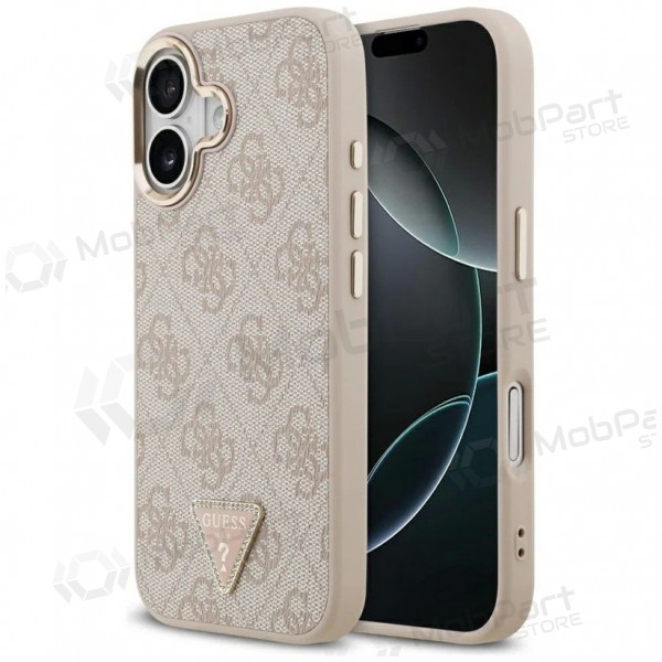Apple iPhone 17 ümbris - Guess PU Leather 4G Strass Triangle Logo Gold Frame MagSafe (roosa)
