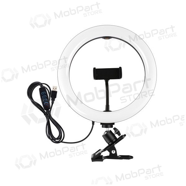 LED žiedinė lamp 26cm, su telefono laikikliu ja spaustuku, USB LED žiedinė lamp 26cm, su telefono laikikliu ja spaustuku, USB