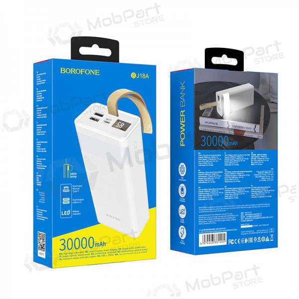 Väline patarei / aku Power Bank Borofone BJ18A 2xUSB 2A 30000mAh valge Väline patarei / aku Power Bank Borofone BJ18A 2xUSB 2A 30000mAh valge