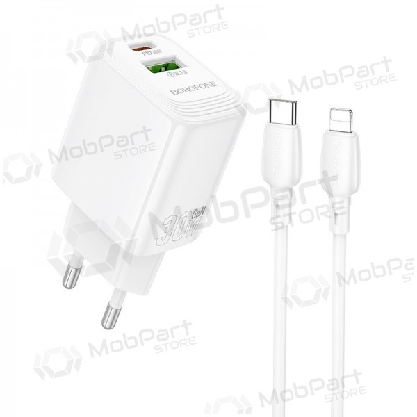 Laadija Borofone BN29 30W USB-C/USB-A + USB-C to Lightning cable 1.0m valged