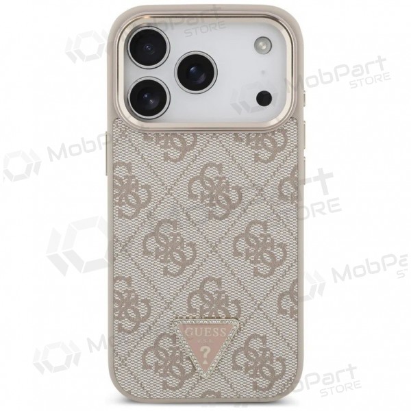 Apple iPhone 17 Pro ümbris - Guess PU Leather 4G Strass Triangle Logo Gold Frame MagSafe (roosa)