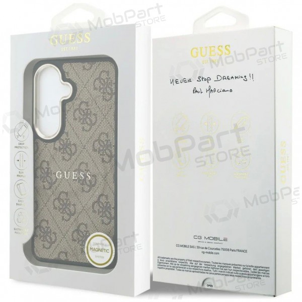 Samsung Galaxy S26 ümbris - Guess PU Leather 4G Gold Frame Magnetic (pruun)
