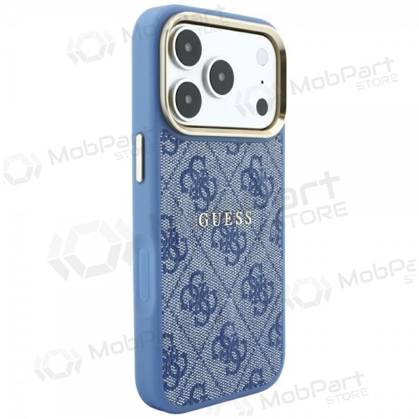 Apple iPhone 18 Pro ümbris - Guess PU Leather 4G Gold Frame Embossed MagSafe (sinine)