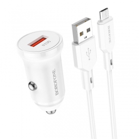 Laadija automobilinis Borofone BZ18 Quick Charge 3.0 18W + MicroUSB (valged)