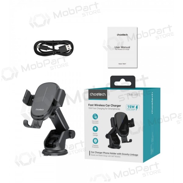 Automobilinis laikiklis-laadija Choetech T203-F 15W Gravity Car Charger Holder mustad
