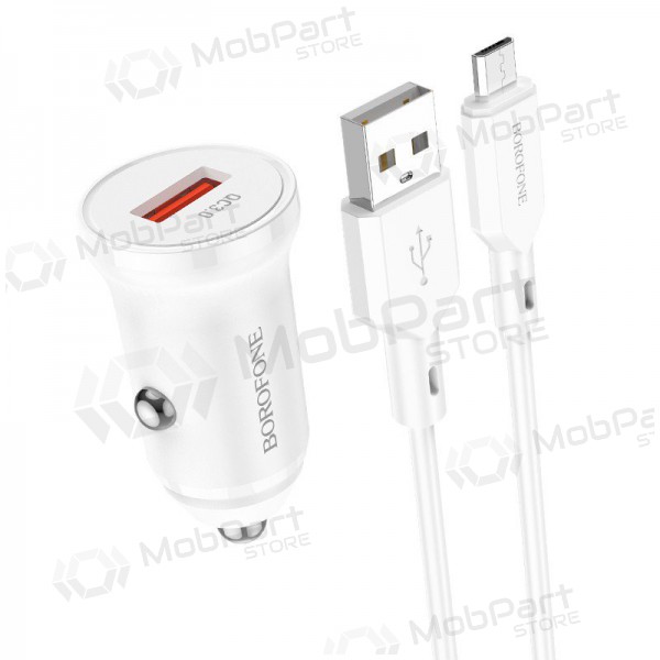 Laadija automobilinis Borofone BZ18 Quick Charge 3.0 18W + MicroUSB (valged)
