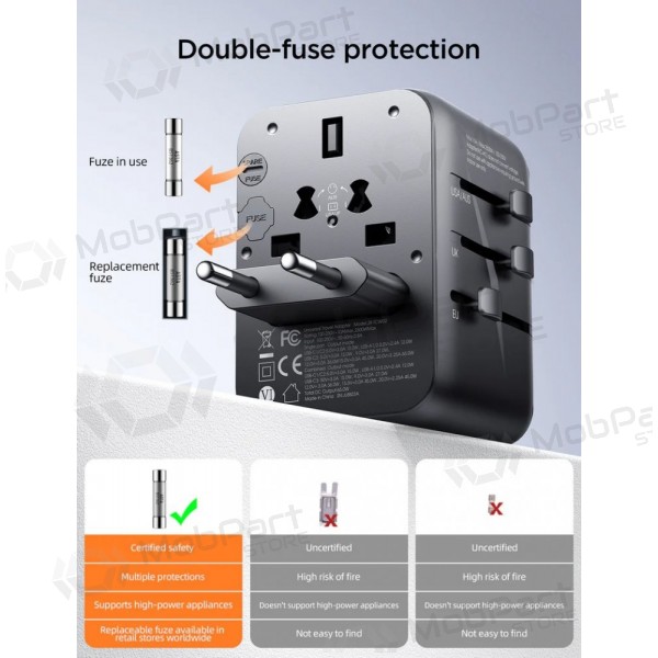 Universaalne kelioninis laadija Joyroom JR-TCW01 3xUSB-A/USB-C mustad