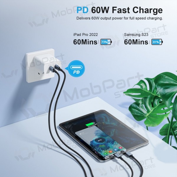 USB kaabel Choetech XCC-1015 USB-C to USB-C PD60W 2.0m mustad