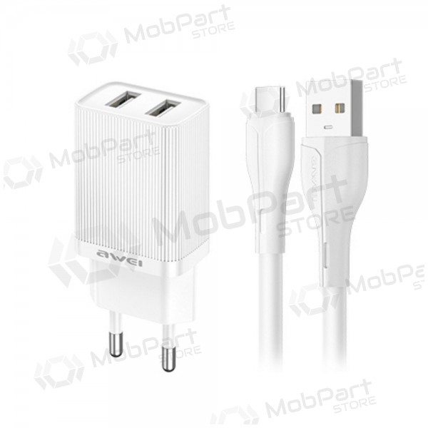 Laadija Awei C15T-EU 2xUSB-A 10W + USB to USB-C cable valged