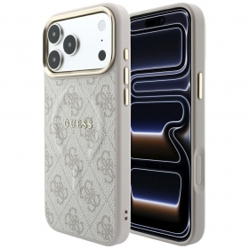 Apple iPhone 18 Pro Max ümbris - Guess PU Leather 4G Gold Frame Embossed MagSafe (pruun)