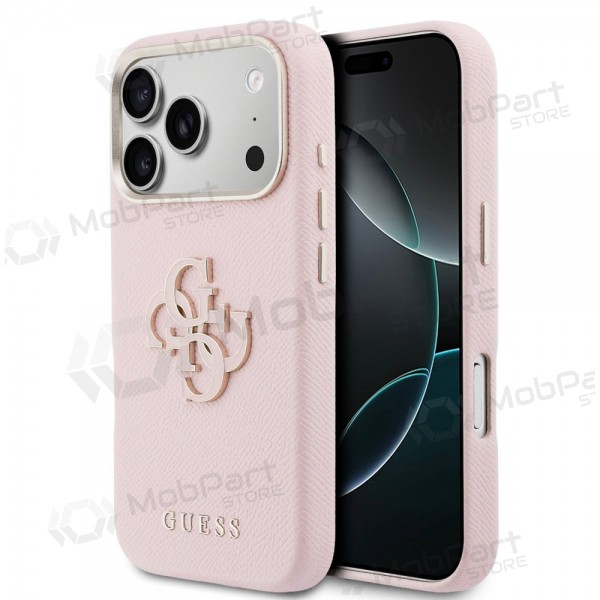 Apple iPhone 17 Pro Max ümbris - Guess PU Grained 4G Resin Metal Logo (roosa)