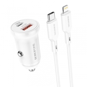 Laadija automobilinis Borofone BZ18A USB-A/Type-C PD20W+QC3.0 + Lightning (valged)