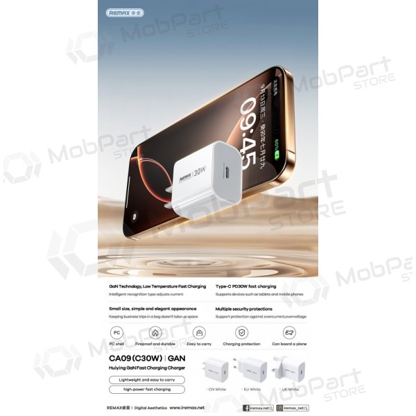 Telefoni laadija Remax CA09 30 W USB-C valge