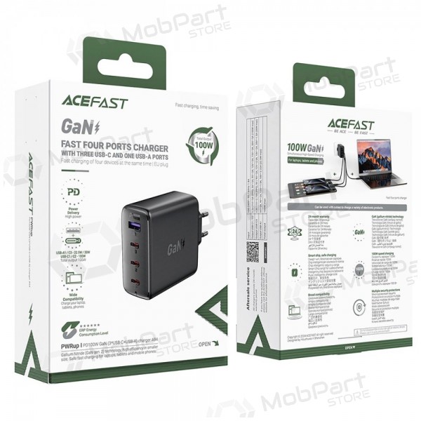 Telefonilaadija Acefast A94 100 W GaN 3x USB-C + USB-A must