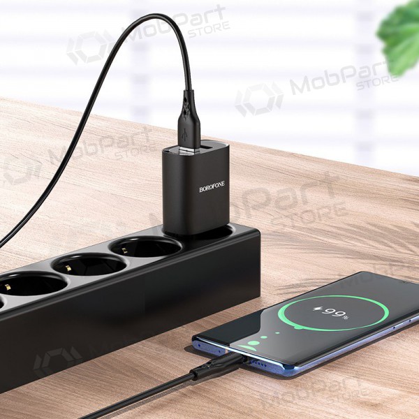 Laadija Borofone BN2 2xUSB 2.1A + USB Type-C (mustad)
