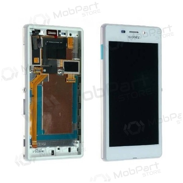 Sony Xperia M2 D2303 / M2 D2305 / M2 Aqua D2403 ekraan (valged) (koos raamiga) (service pack) (originaalne)