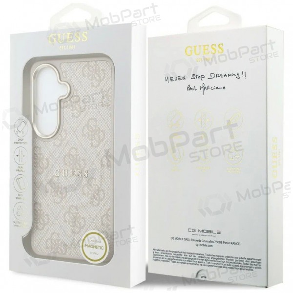 Samsung Galaxy S26 ümbris - Guess PU Leather 4G Gold Frame Magnetic (roosa)