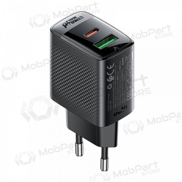 Laadija Acefast A98 30W GaN USB-C/USB-A mustad