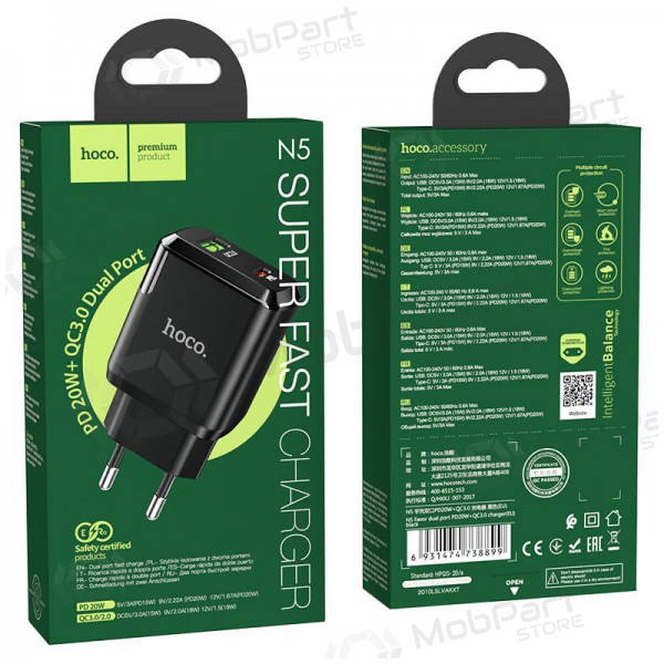 Laadija Hoco N5 USB Quick Charge 3.0 + PD 20W (3.1A) (mustad)